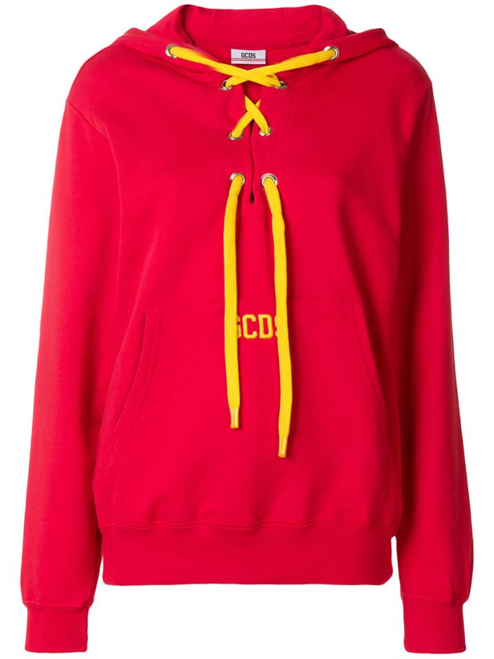 Gcds Logo Lace-up Detail Hoodie - Red