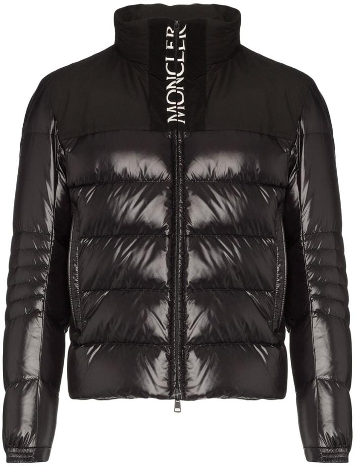 Moncler Bruel Logo Print Padded Coat - Black