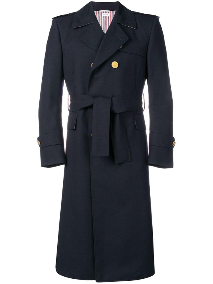 Thom Browne 2-ply Fresco Wool Trench Coat - Blue