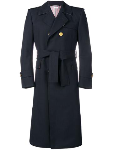 Thom Browne 2-ply Fresco Wool Trench Coat - Blue