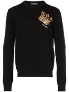 Dolce & Gabbana Embroidered Crown Crew Neck Sweater - Black