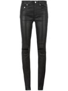 Saint Laurent Busted Knee Leather Trousers, Women's, Size: 38, Black, Lamb Skin