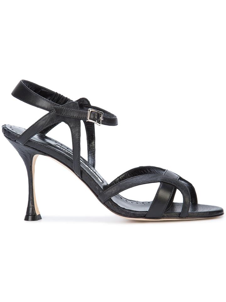 Manolo Blahnik Agara 90 Snake Embossed Sandals - Black