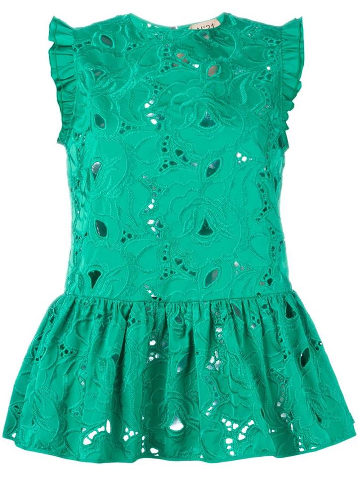 No21 Lace Peplum Top, Women's, Size: 44, Green, Polyester