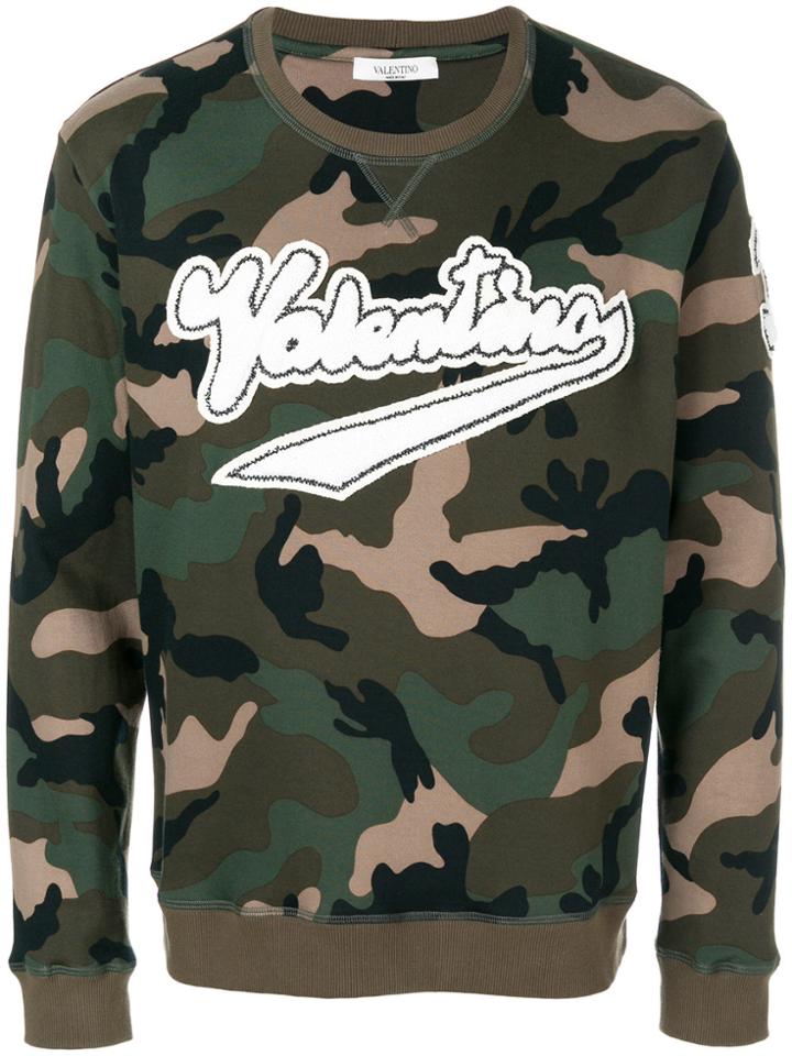 Valentino Logo Patch Camouflage Sweatshirt - Green
