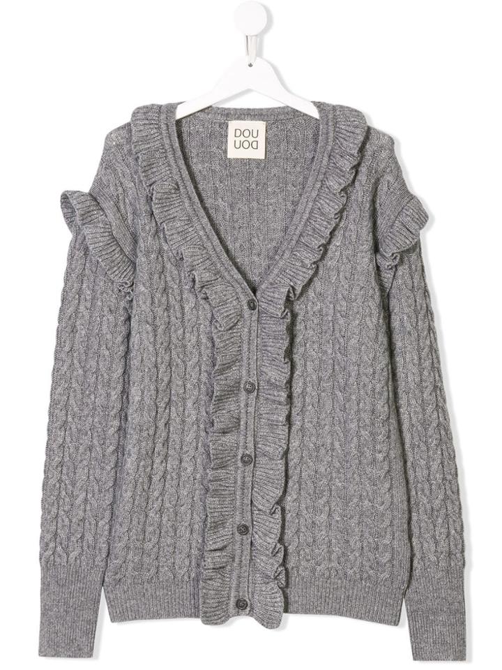 Douuod Kids Teen Cable Knit Buttoned Cardigan - Grey