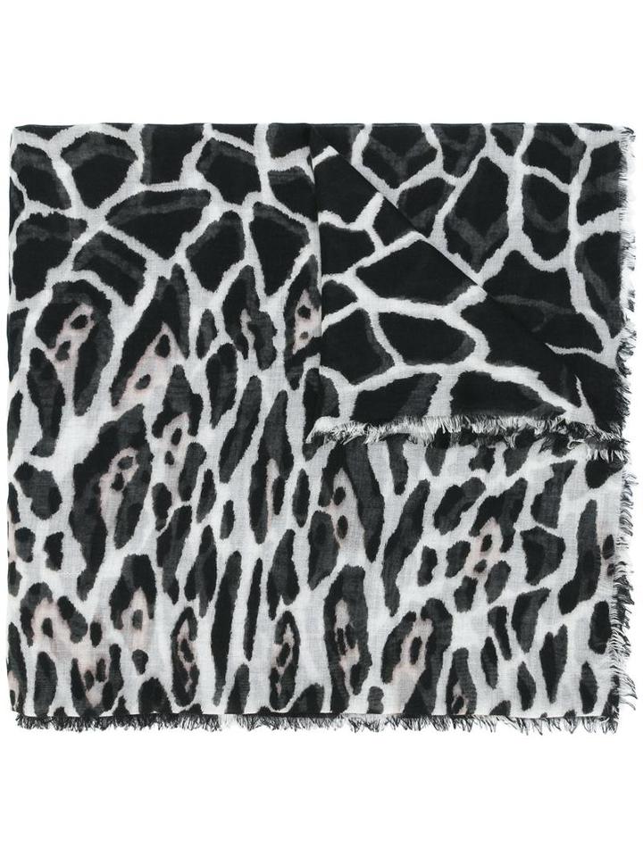 Roberto Cavalli Leopard Print Frayed Edge Scarf, Women's, Black, Silk/cashmere