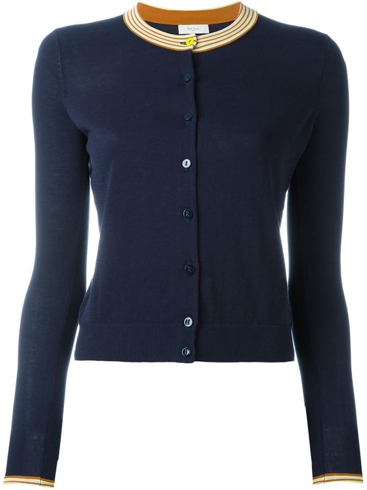 Paul By Paul Smith Contrast Neck Cardigan, Women's, Size: S, Blue, Cotton/rayon