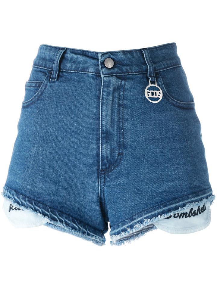 Gcds Frayed Trim Shorts, Women's, Size: Large, Blue, Cotton
