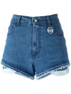 Gcds Frayed Trim Shorts, Women's, Size: Large, Blue, Cotton