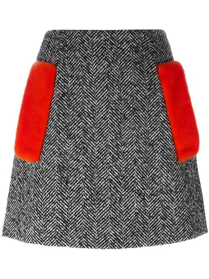 Iceberg Fur Pocket A-line Skirt, Women's, Size: 40, Black, Wool/polyester/acrylic/viscose