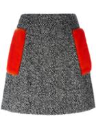 Iceberg Fur Pocket A-line Skirt, Women's, Size: 40, Black, Wool/polyester/acrylic/viscose