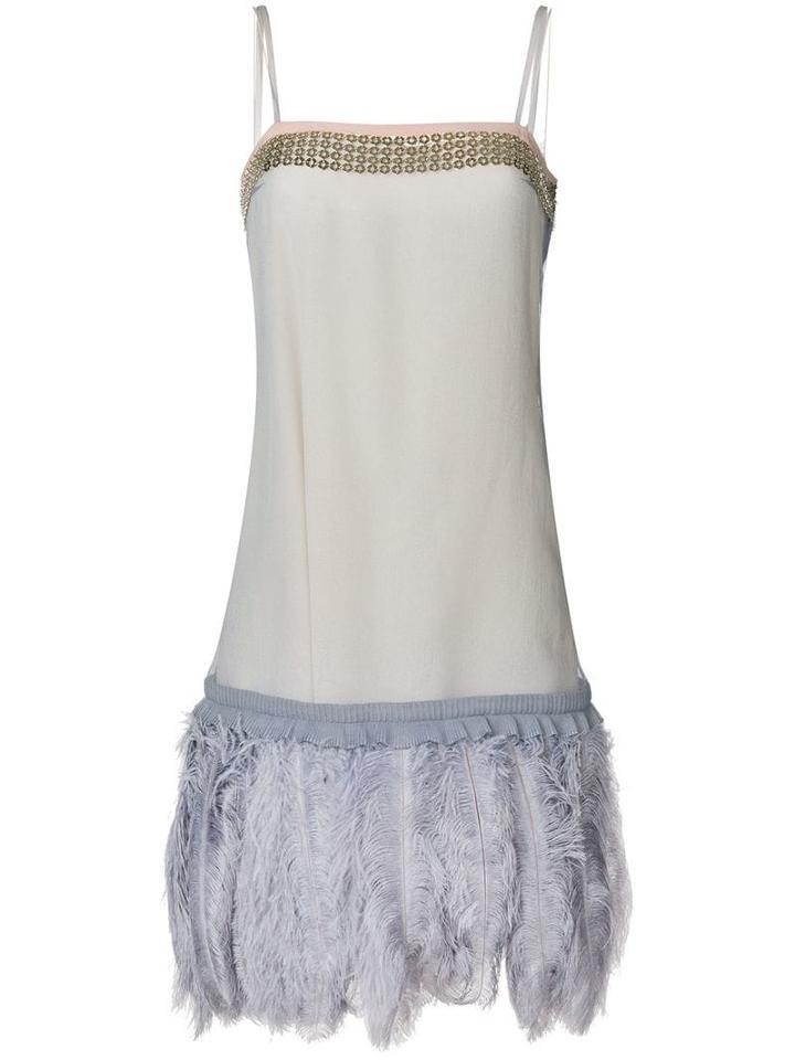 Prada Ostrich Feather Trim Dress - Neutrals