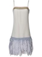 Prada Ostrich Feather Trim Dress - Neutrals