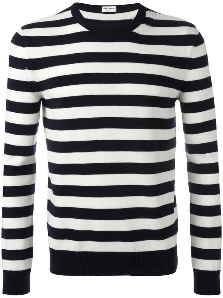 Saint Laurent Grunge Crew Neck Sweater, Men's, Size: Small, Blue, Cashmere/wool