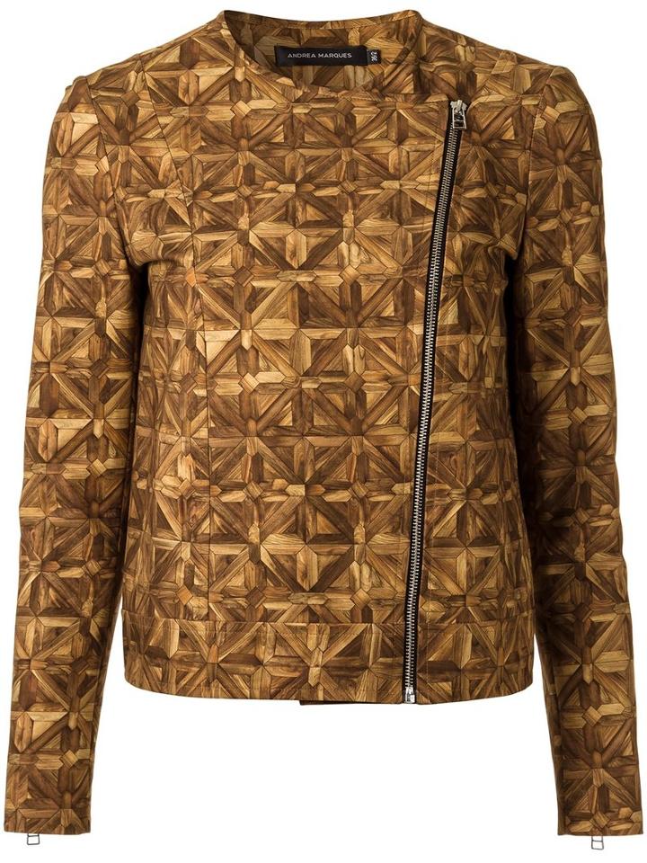 Andrea Marques - All-over Print Jacket - Women - Cotton/spandex/elastane - 40, Brown, Cotton/spandex/elastane