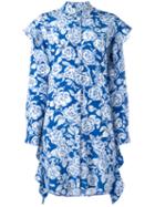 Msgm Floral Print Shirt Dress, Women's, Size: 42, Blue, Silk