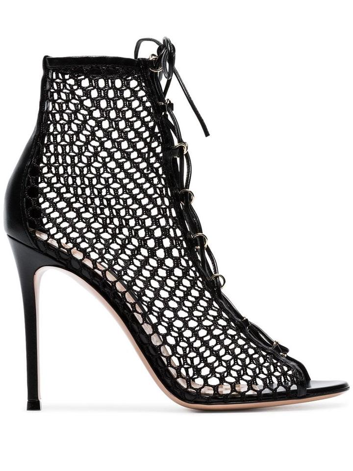Gianvito Rossi Black 105 Net Lace-up Leather Boots