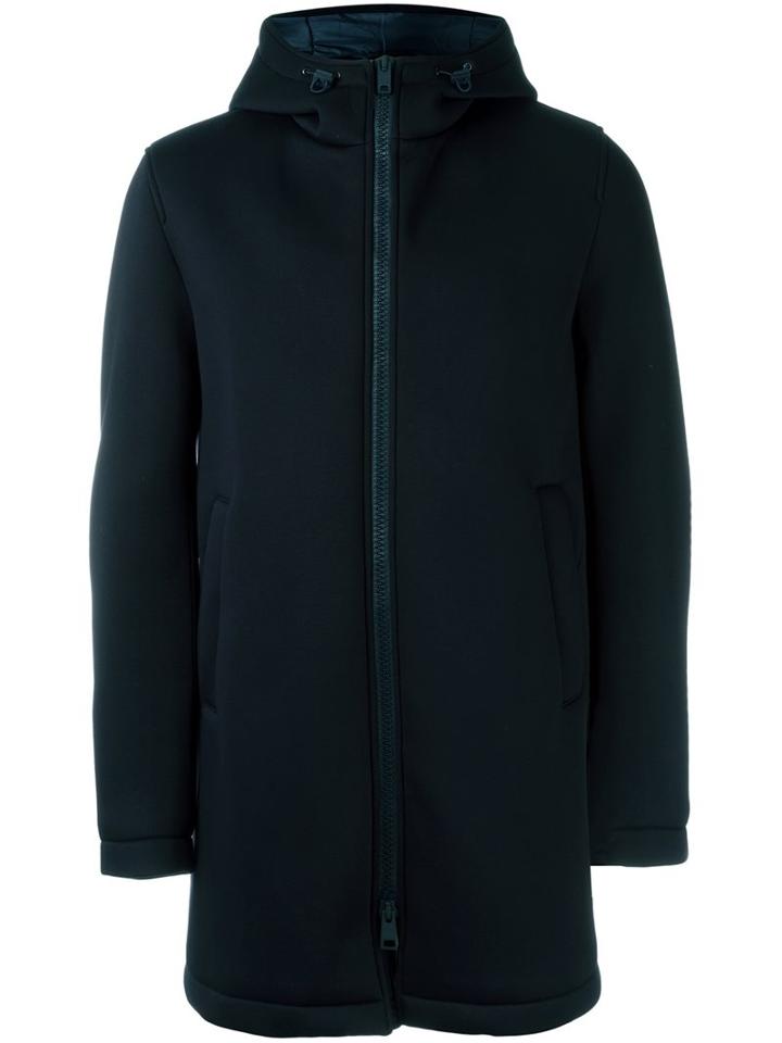 Herno Hooded Scuba Coat, Men's, Size: 54, Blue, Polyamide/viscose/polyester
