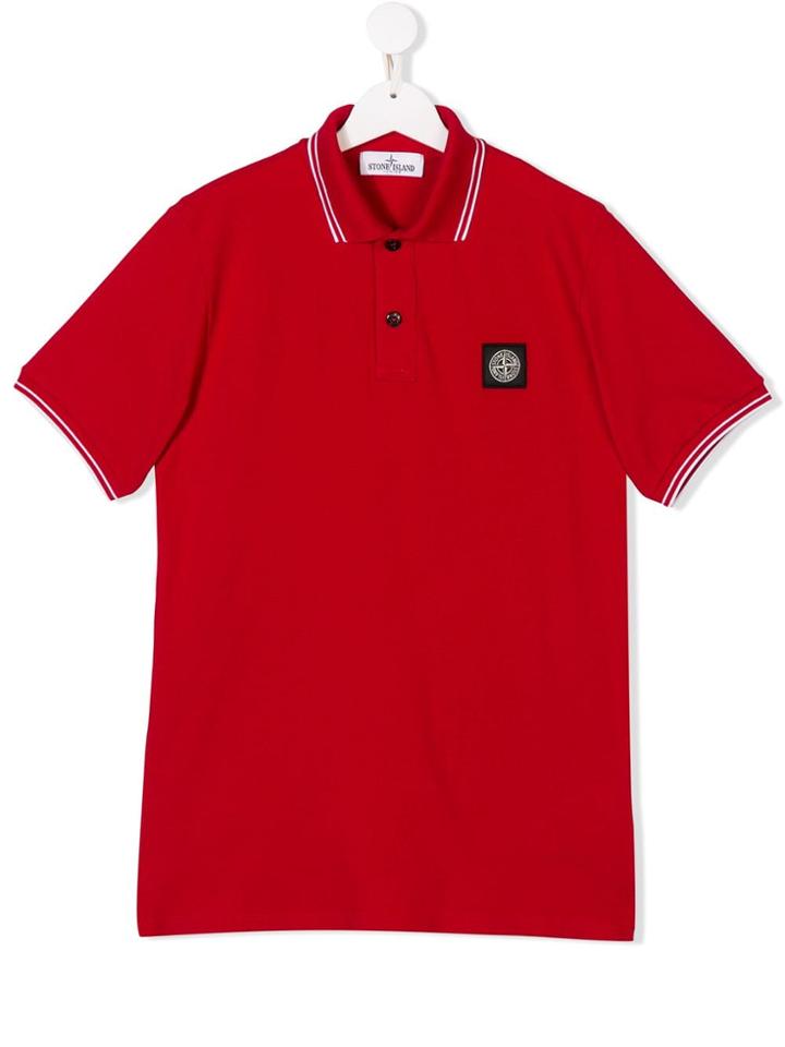 Stone Island Junior Teen Striped Trim Polo Shirt - Red