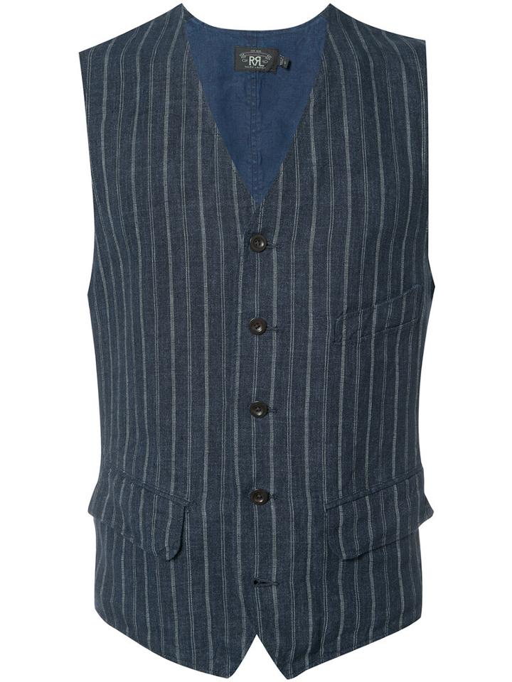 Rrl Pinstripe Vest, Men's, Size: Medium, Blue, Linen/flax
