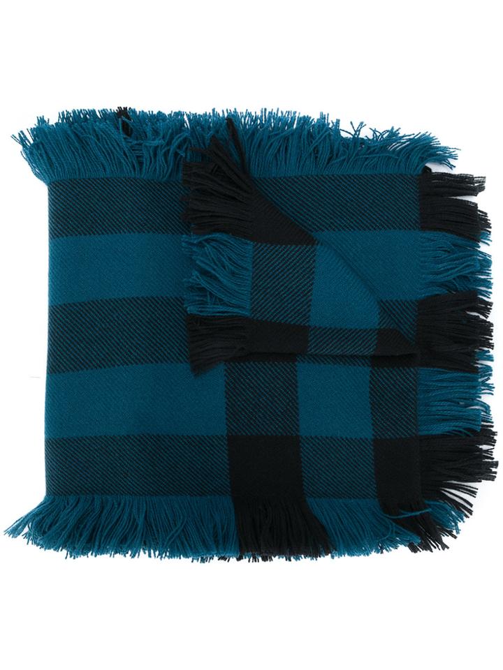 Burberry Checked Fringed Scarf - Blue