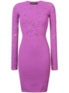 Versace - Embroidered Fitted Dress - Women - Polyester/viscose - 42, Pink/purple, Polyester/viscose