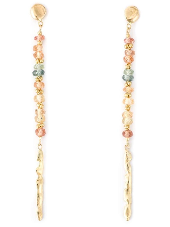 Natasha Collis Peach Sapphire Drop Rod Stud Earrings, Women's, Metallic, Sapphire/18kt Yellow Gold