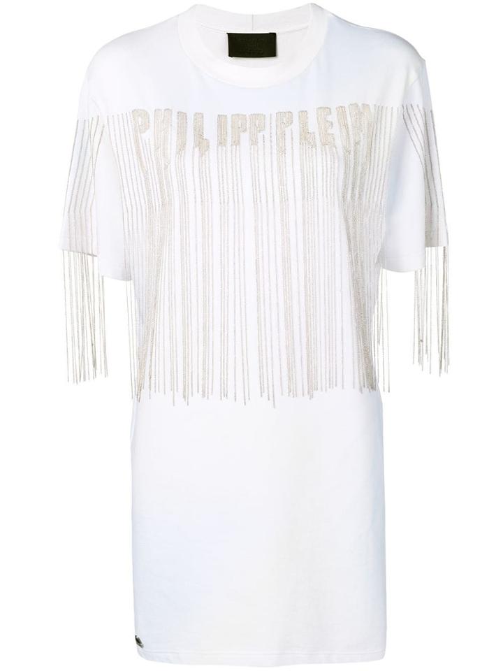Philipp Plein Beaded Logo T-shirt Dress - White