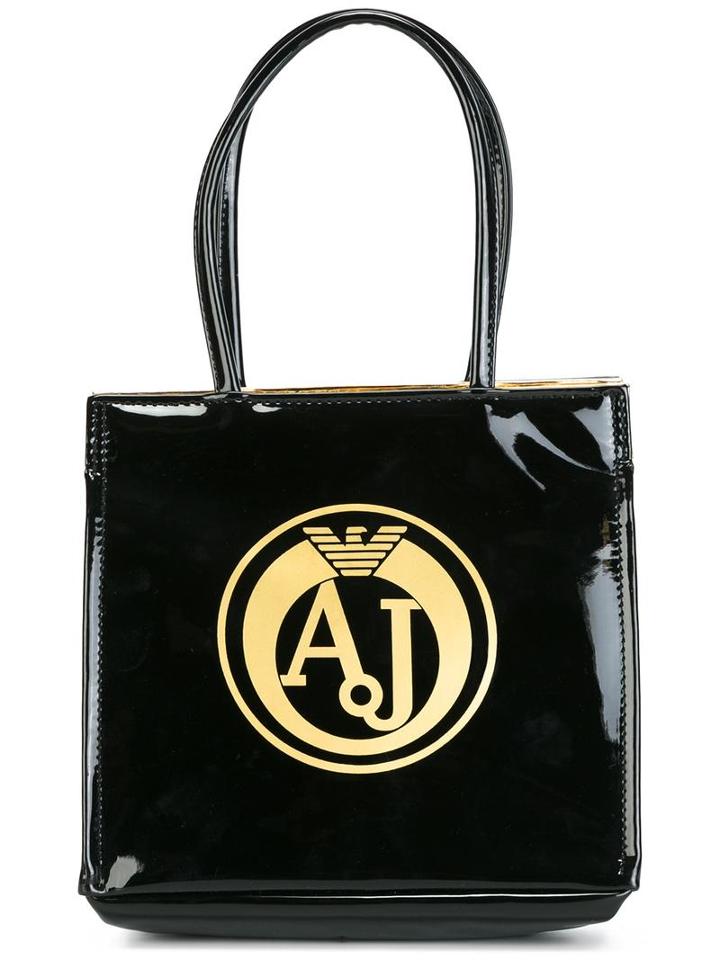 Armani Jeans Metallic Logo Small Tote, Women's, Black