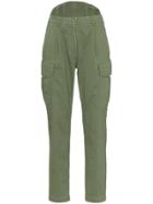 Pushbutton Cotton Cargo Trousers - Green