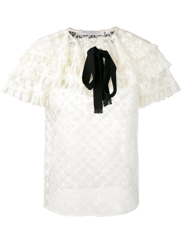 Philosophy Di Lorenzo Serafini - Ruffled Lace Blouse - Women - Cotton/polyamide/viscose - 42, White, Cotton/polyamide/viscose