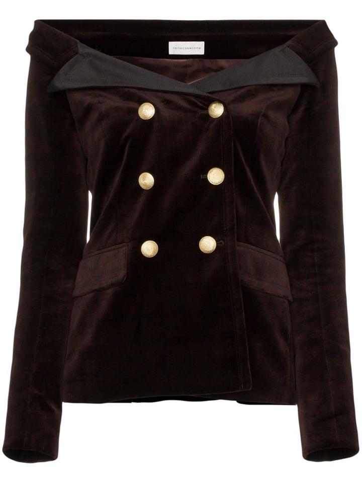 Faith Connexion Velvet Double Breasted Jacket - Brown