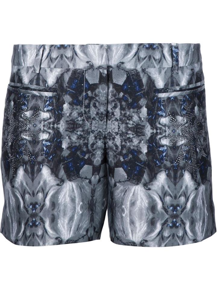 Thomas Wylde Abstract Print Shorts, Women's, Size: 4, Grey, Silk/cotton