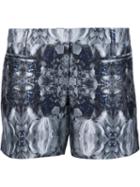 Thomas Wylde Abstract Print Shorts, Women's, Size: 4, Grey, Silk/cotton