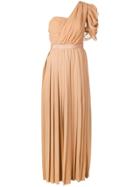 Self-portrait One Shoulder Pleated Dress - Neutrals