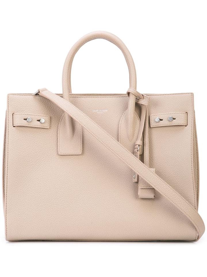 Saint Laurent Grain De Poudre Sac De Jour Tote - Neutrals