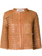 Caban Romantic Scalloped Pattern Cropped Jacket - Brown