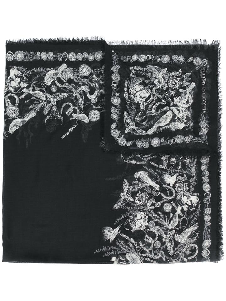 Alexander Mcqueen Baroque Skull Motif Border Scarf - Black