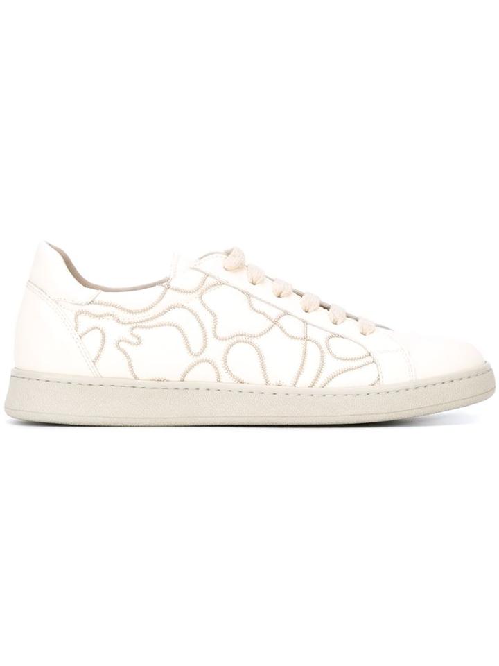 Brunello Cucinelli Lace-up Sneakers, Women's, Size: 37, Nude/neutrals, Leather/rubber/metal Other