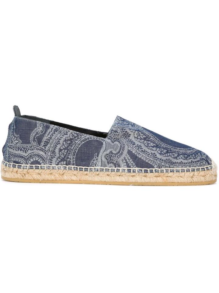 Etro Paisley Print Espadrilles, Men's, Size: 40, Blue, Rubber/cotton/raffia/leather