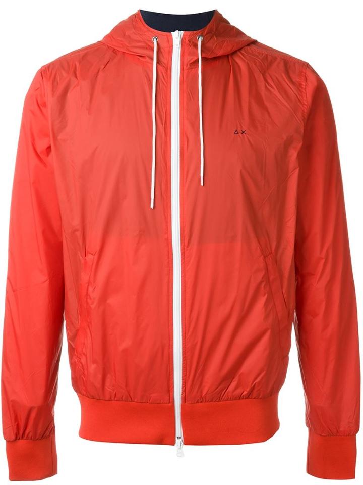 Sun 68 'rain' Hooded Zip Up Jacket, Men's, Size: Xxl, Red, Cotton/polyamide