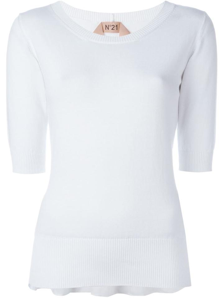 No21 Half Sleeve Jumper, Women's, Size: 42, White, Silk/cotton