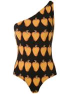 Amir Slama Printed One Shoulder Swimsuit - Black