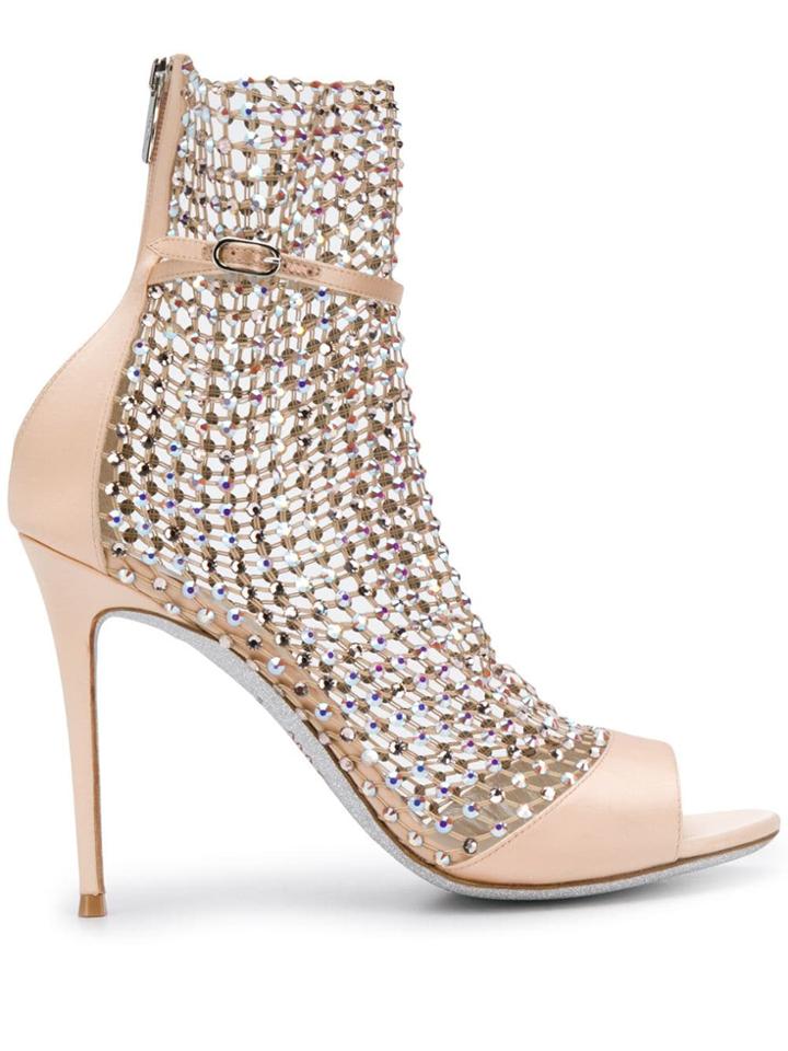 René Caovilla Embellished Mesh Sandals - Pink
