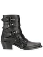 Burberry Buckled Peep-toe Ankle Boots - Black