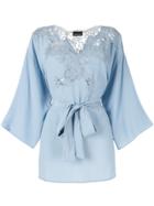 Ermanno Scervino Lace-panelled Crepe Top - Blue