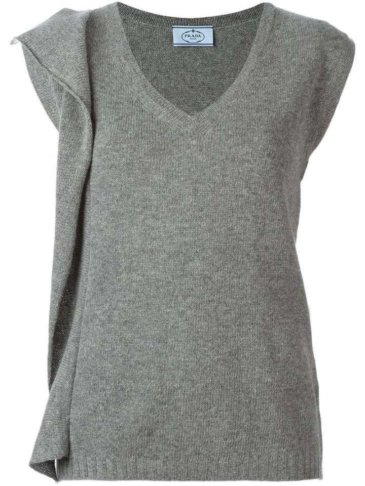 Prada V-neck Knitted Vest, Women's, Size: 42, Grey, Cashmere/wool