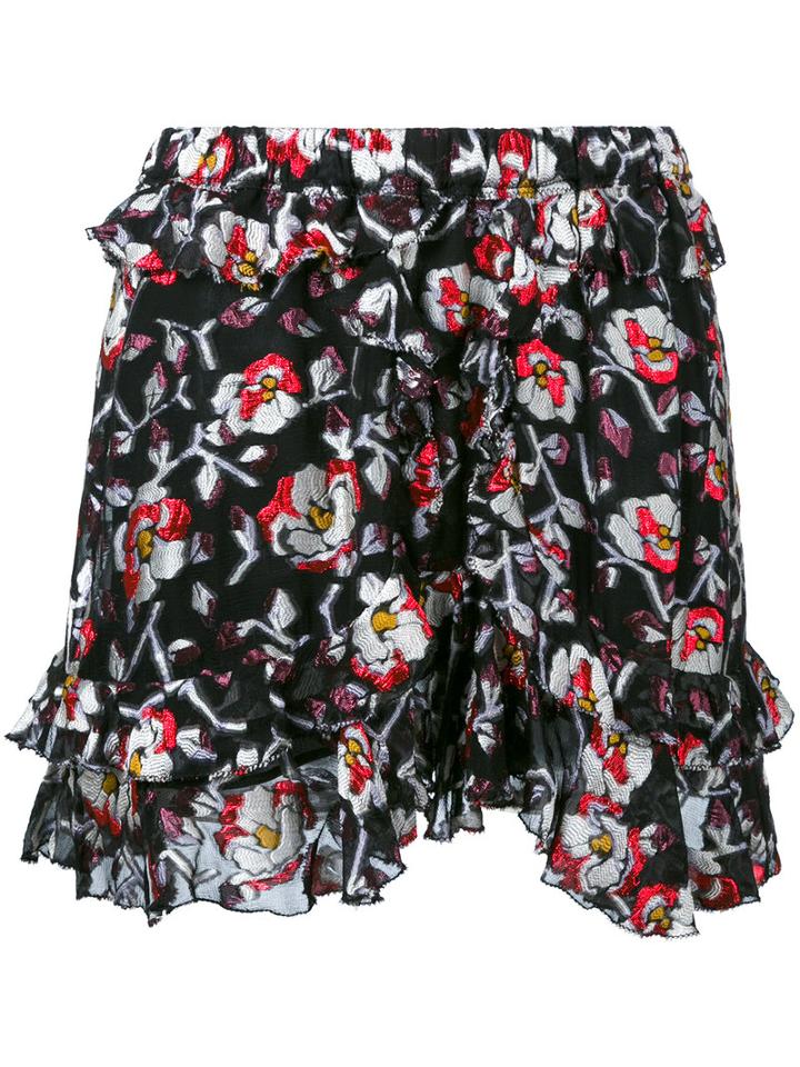 Isabel Marant - Floral Pattern Shorts - Women - Silk/polyester - 38, Black, Silk/polyester