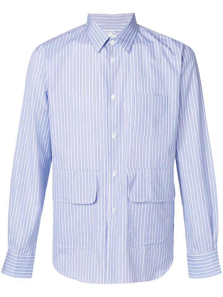 Comme Des Garçons Shirt Boys Suiting Stripe Patch Pocket Shirt - White